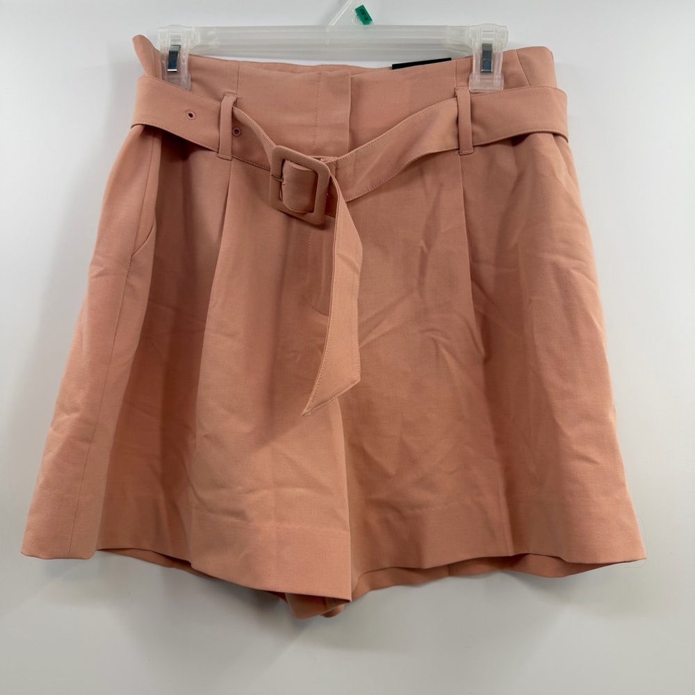 WHBM Bisou Pink Wool Blend High Rise Belted Pleated Shorts Size 6 Short NWT